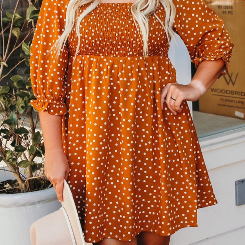 Orange Boho dotted print  dress